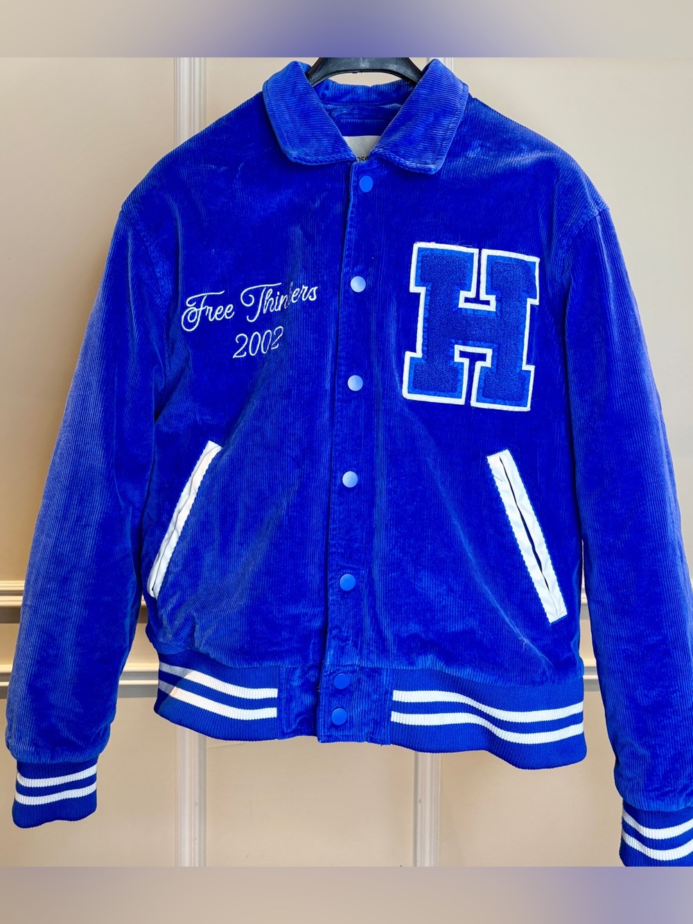 Hudson Royal Blue Corduroy Varsity Jacket with White Trim